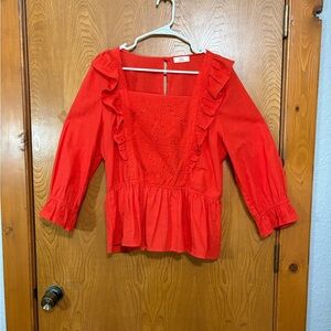 Hummingbird Vibrant Red Ruffled Blouse